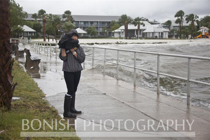 Channel 20 Camera Girl covering Tropical Storm Andrea in Cedar Key Florida - Photo by Pat Bonish