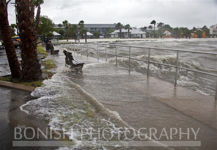 Rising Waters breaking over the seawall in Cedar Key Florida as Tropical Storm Andrea makes Landfall - Photo by Pat Bonish