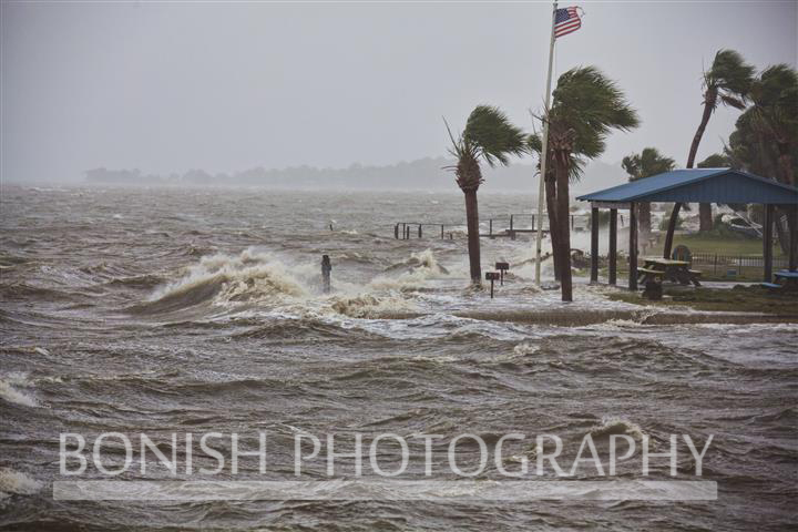 Storm waves breaking over the Sea Wall behind Gulfside Motel in Cedar Key Florida -Tropical Storm Andrea - Photo by Pat Bonish