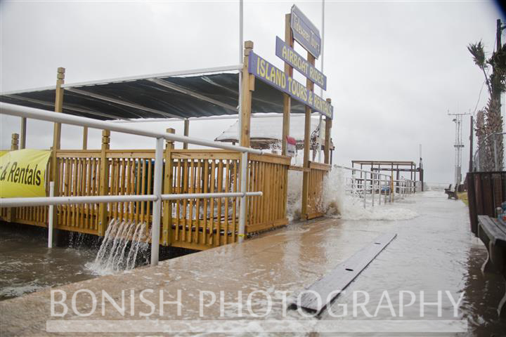 Tidewater Tours Boat Dock getting washed over as Tropical Storm Andrea comes Ashore in Cedar Key Florida - Photo by Pat Bonish
