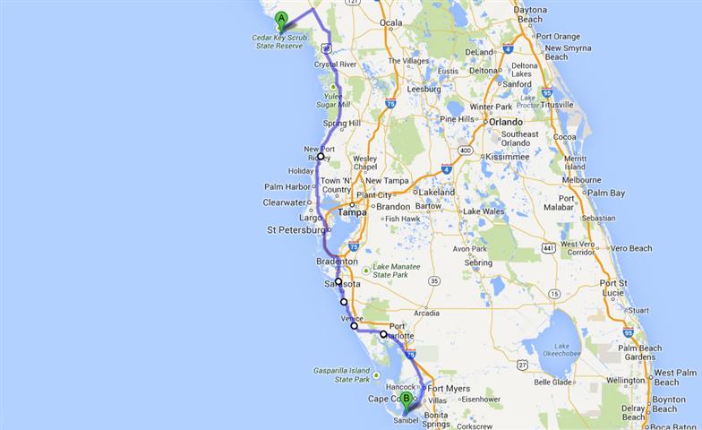 Cedar_Key_To_Sanibel_Map, Google Maps, Florida