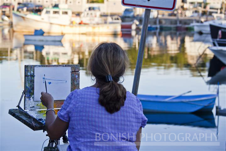 Painting, Easel, Rockport Harbor, Bonish Photo, Boats 